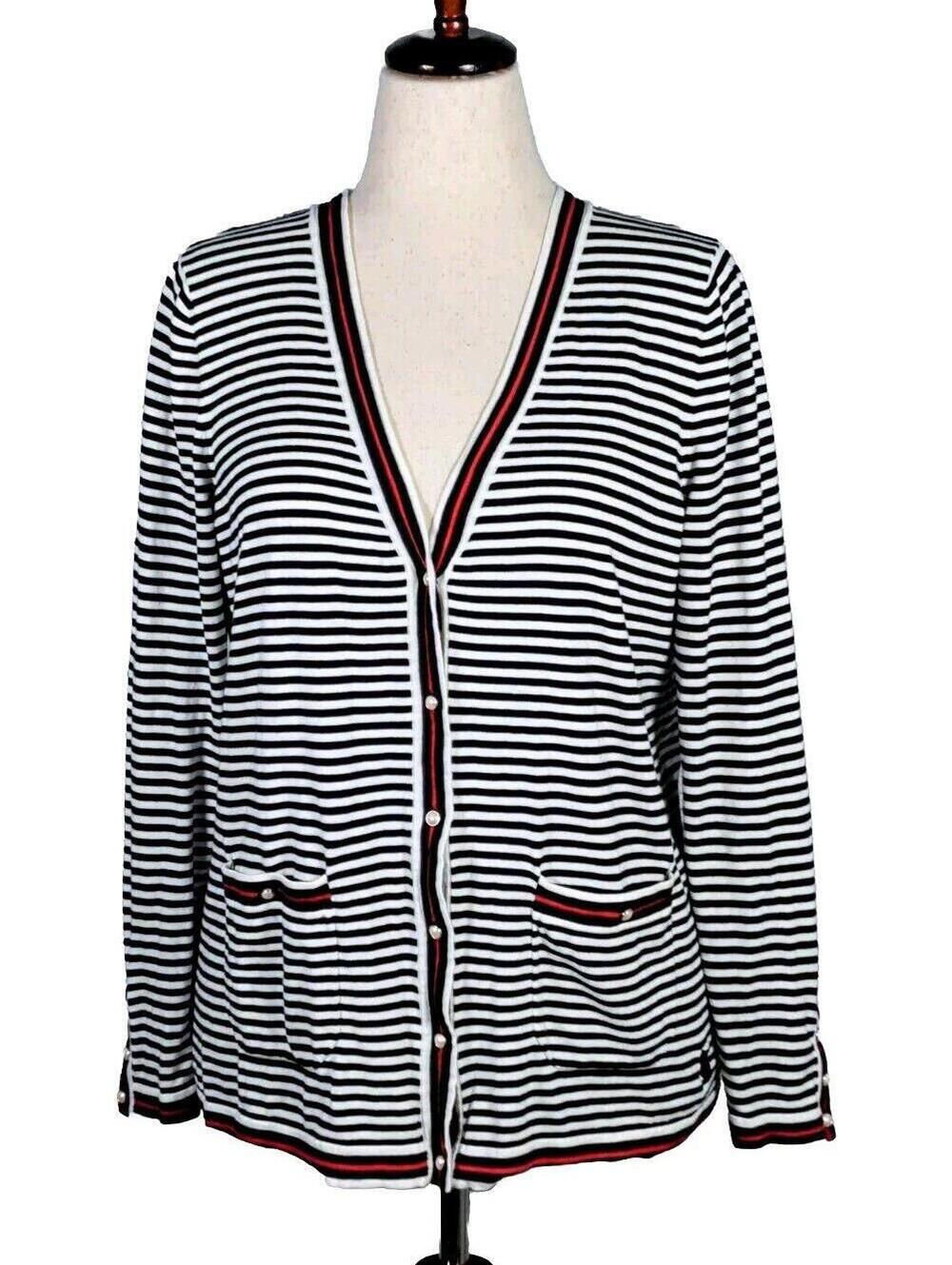 Talbots Oprah Magazine Collection Striped Long Sleeve Cardigan Sweater L